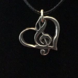 Sterling Silver G clef in Heart design pendant unisex